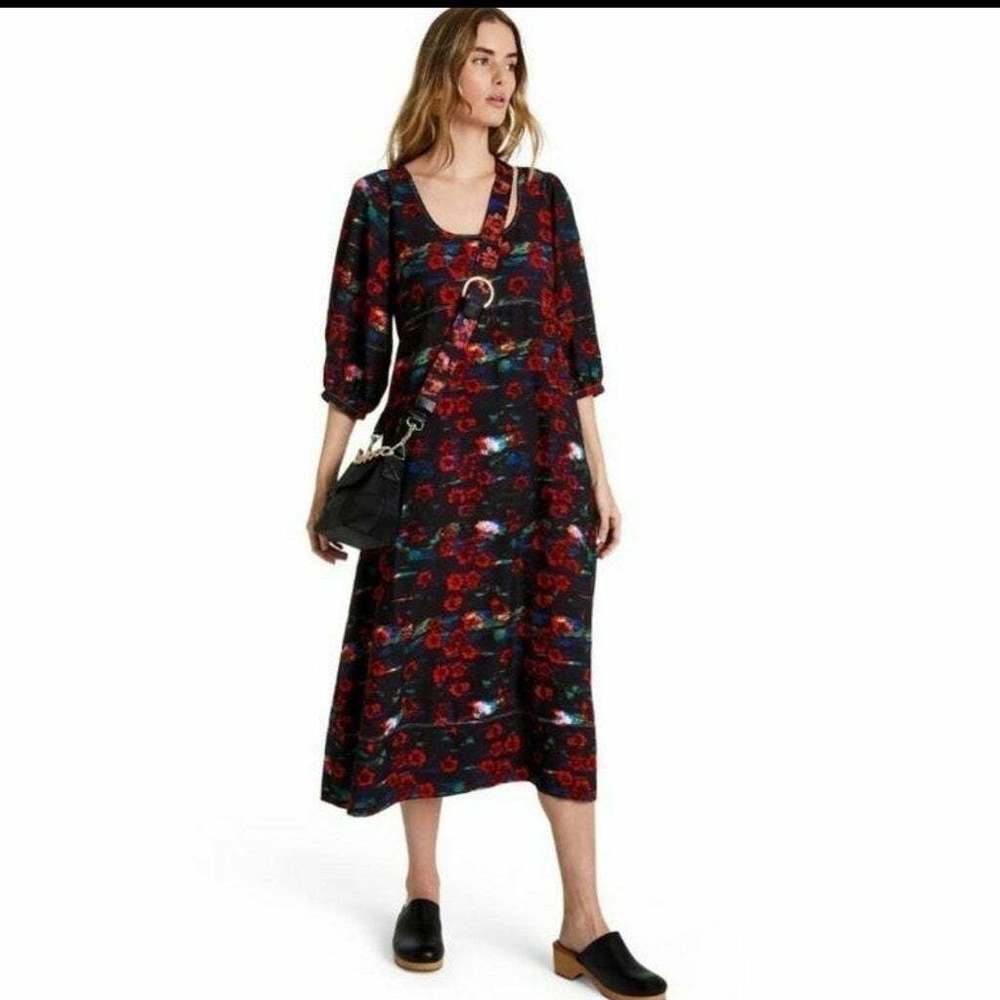 Rachel Comey For‎ Target Womens Dress Size 4 Black/Red Floral Balloon Sleeves